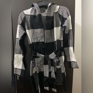 Tahari Black and White Checkered Coat